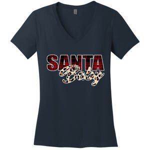 Santa Baby Leopard Christmas Pattern Logo Women's V-Neck T-Shirt