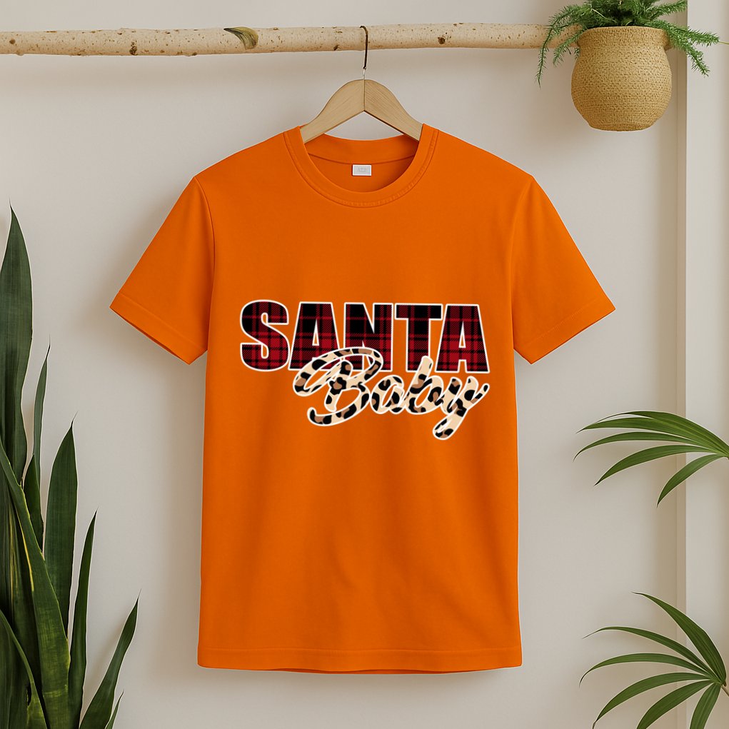 Santa Baby Leopard Christmas Pattern Logo T-Shirt