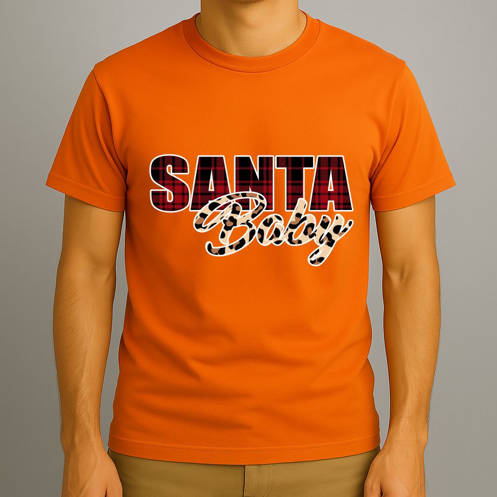 Santa Baby Leopard Christmas Pattern Logo T-Shirt