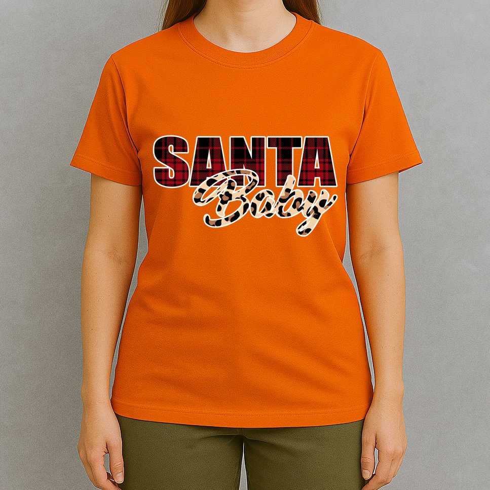 Santa Baby Leopard Christmas Pattern Logo T-Shirt
