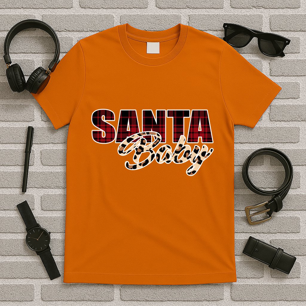 Santa Baby Leopard Christmas Pattern Logo T-Shirt