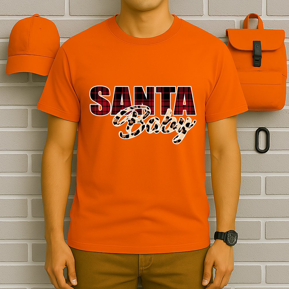 Santa Baby Leopard Christmas Pattern Logo T-Shirt