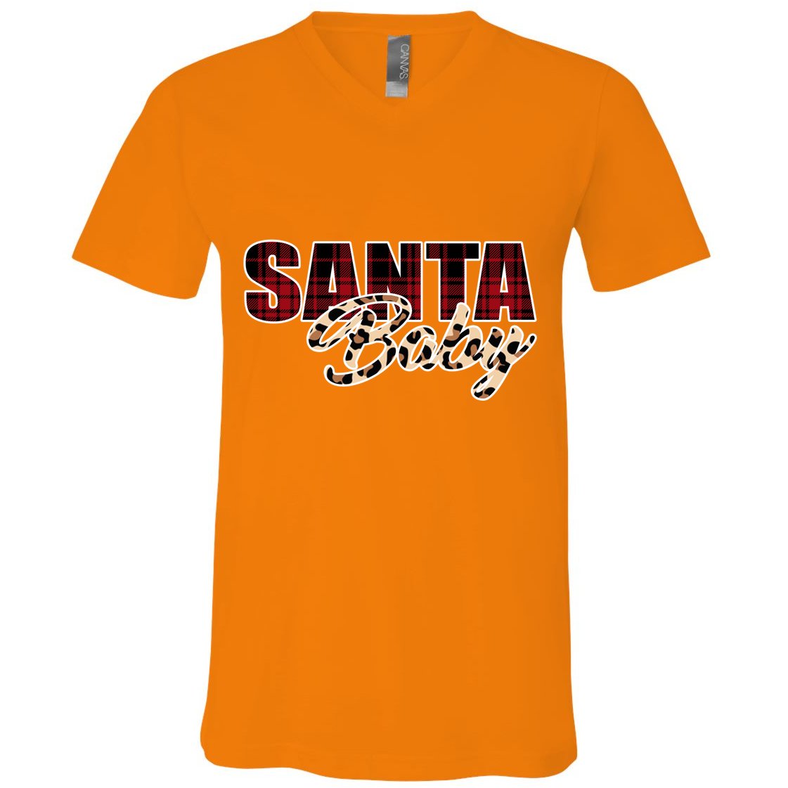 Santa Baby Leopard Christmas Pattern Logo V-Neck T-Shirt