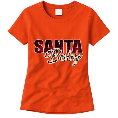Santa Baby Leopard Christmas Pattern Logo Womens T-Shirt