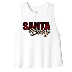 Santa Baby Leopard Christmas Pattern Logo Women's Racerback Cropped Tank