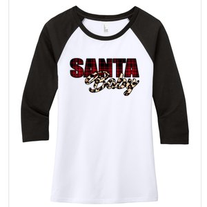 Santa Baby Leopard Christmas Pattern Logo Women's Tri-Blend 3/4-Sleeve Raglan Shirt