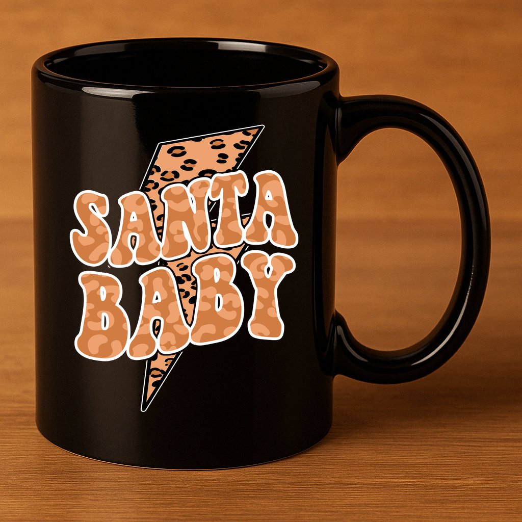 Santa Baby Lightning Cheetah Christmas 11oz C Handle Ceramic Mug