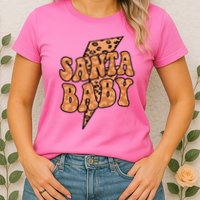 Santa Baby Lightning Cheetah Christmas Womens T-Shirt