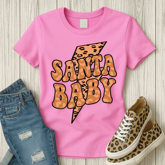 Santa Baby Lightning Cheetah Christmas Womens T-Shirt