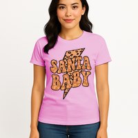 Santa Baby Lightning Cheetah Christmas Womens T-Shirt