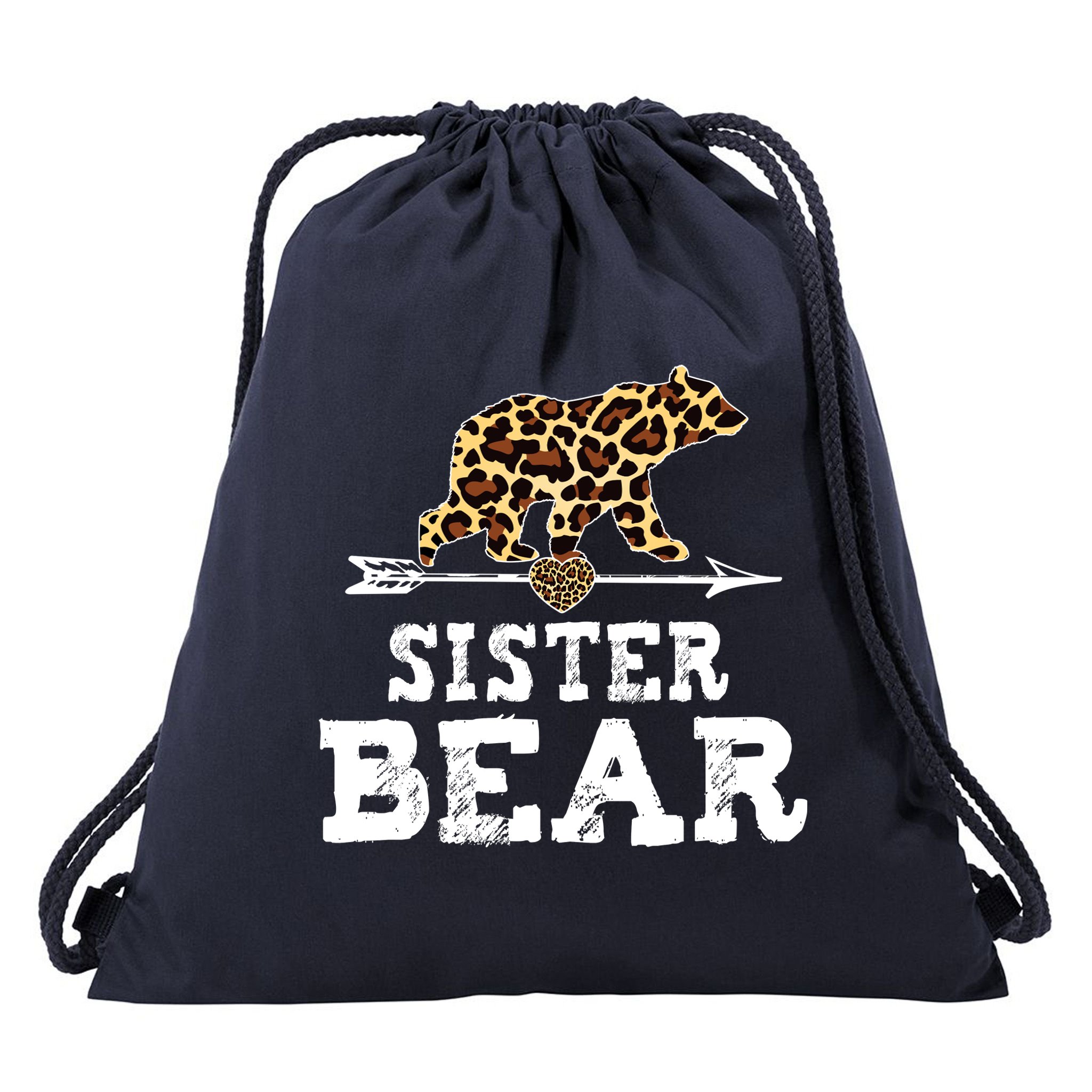 Sister Bear Leopard Drawstring Bag