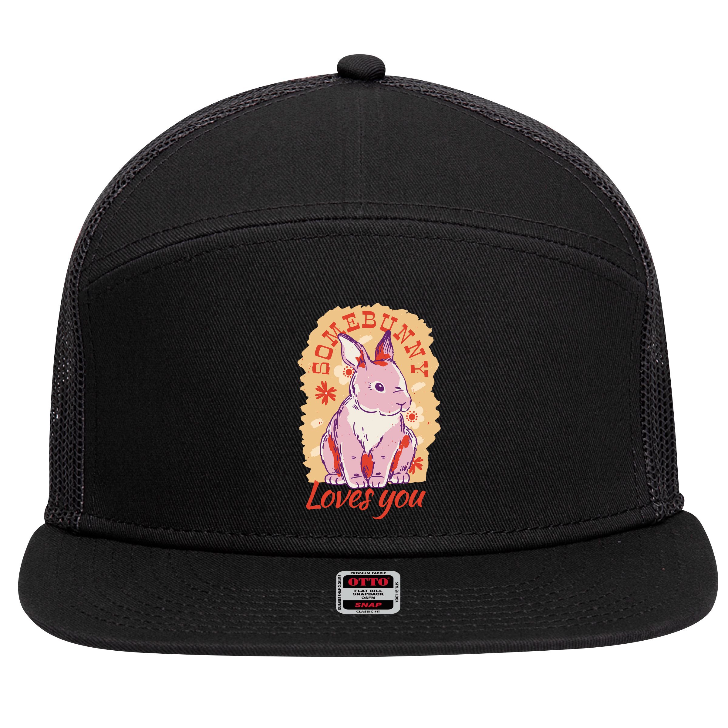 Some Bunny Loves You Cute 7 Panel Mesh Trucker Snapback Hat