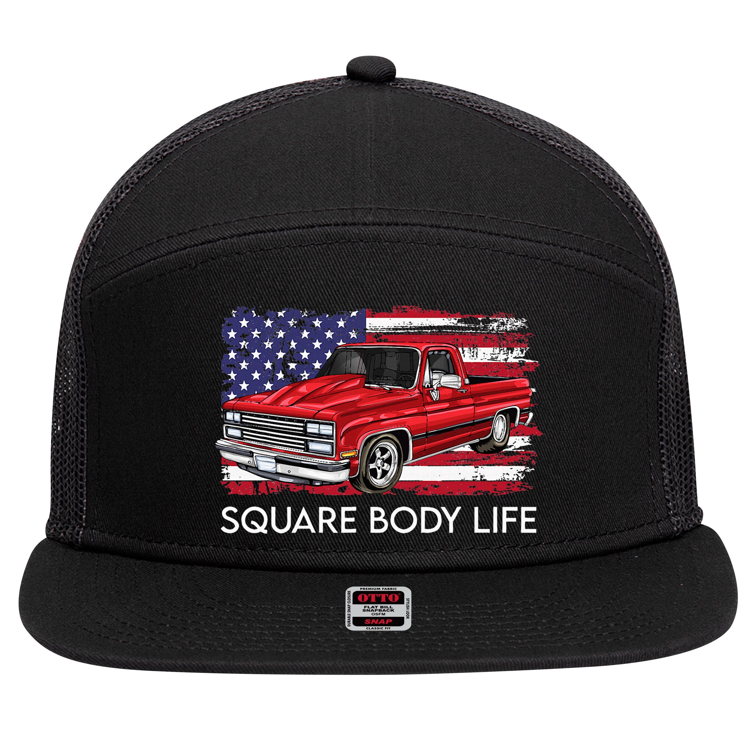 Square Body Life Truck Squarebody American Flag 7 Panel Mesh Trucker Snapback Hat