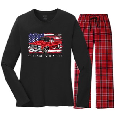 Square Body Life Truck Squarebody American Flag Women's Long Sleeve Flannel Pajama Set 