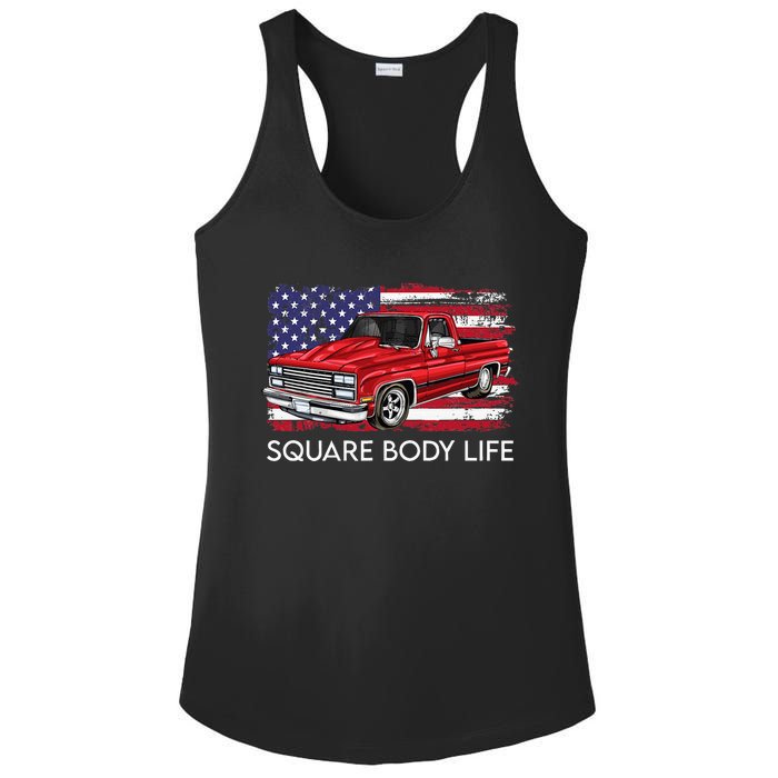 Square Body Life Truck Squarebody American Flag Ladies PosiCharge Competitor Racerback Tank