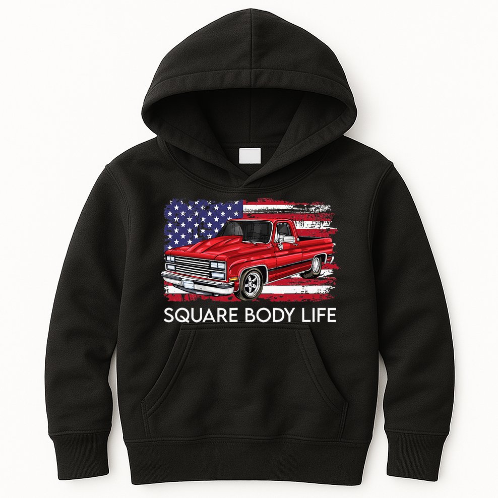 Square Body Life Truck Squarebody American Flag Kids Hoodie