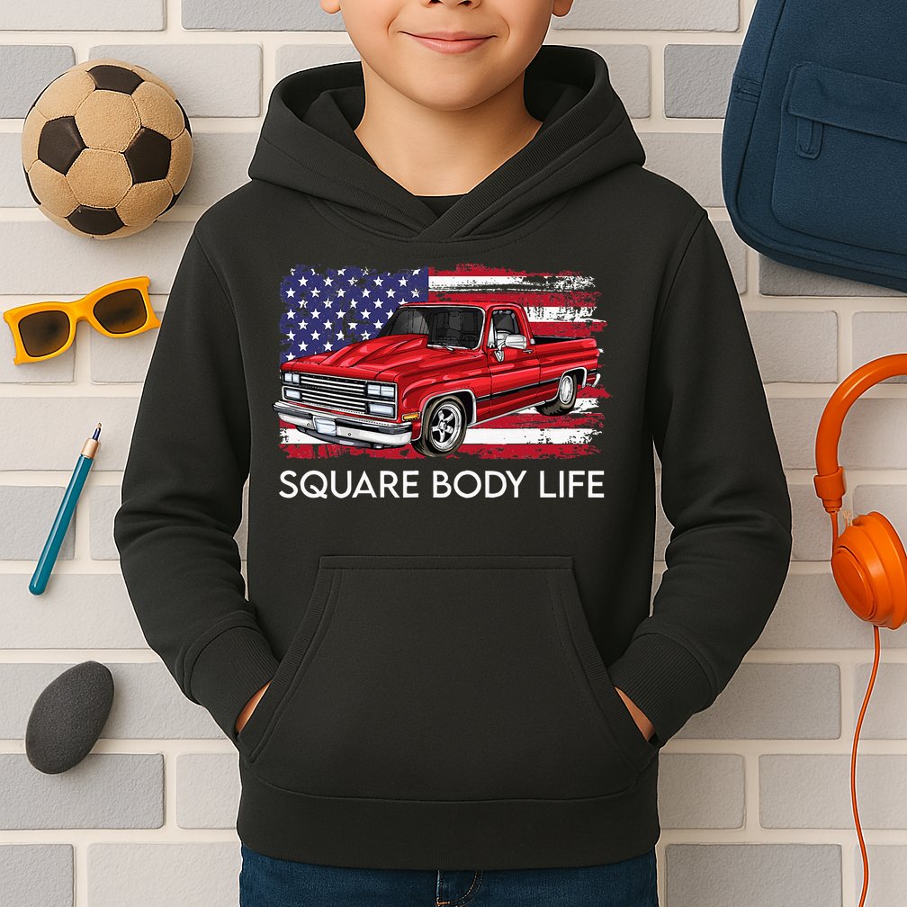 Square Body Life Truck Squarebody American Flag Kids Hoodie