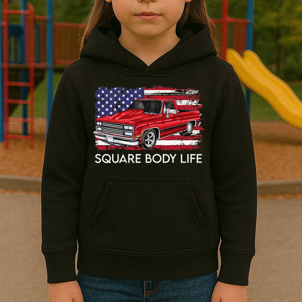 Square Body Life Truck Squarebody American Flag Kids Hoodie