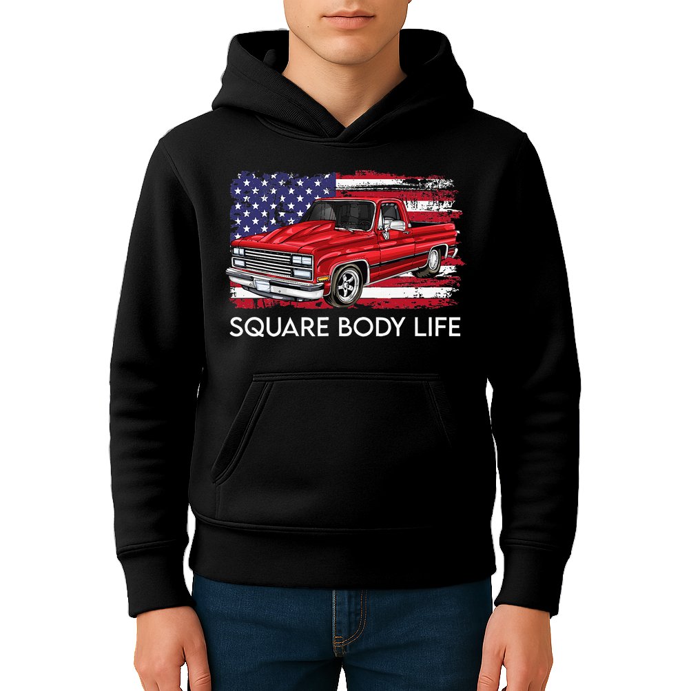 Square Body Life Truck Squarebody American Flag Kids Hoodie