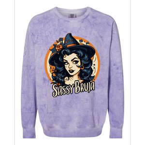 Sassy Bruja Latina Mexican Halloween Witch Women Colorblast Crewneck Sweatshirt