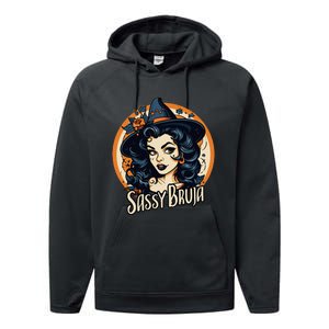 Sassy Bruja Latina Mexican Halloween Witch Women Performance Fleece Hoodie