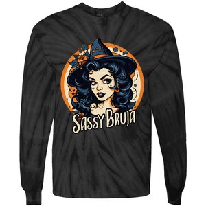 Sassy Bruja Latina Mexican Halloween Witch Women Tie-Dye Long Sleeve Shirt