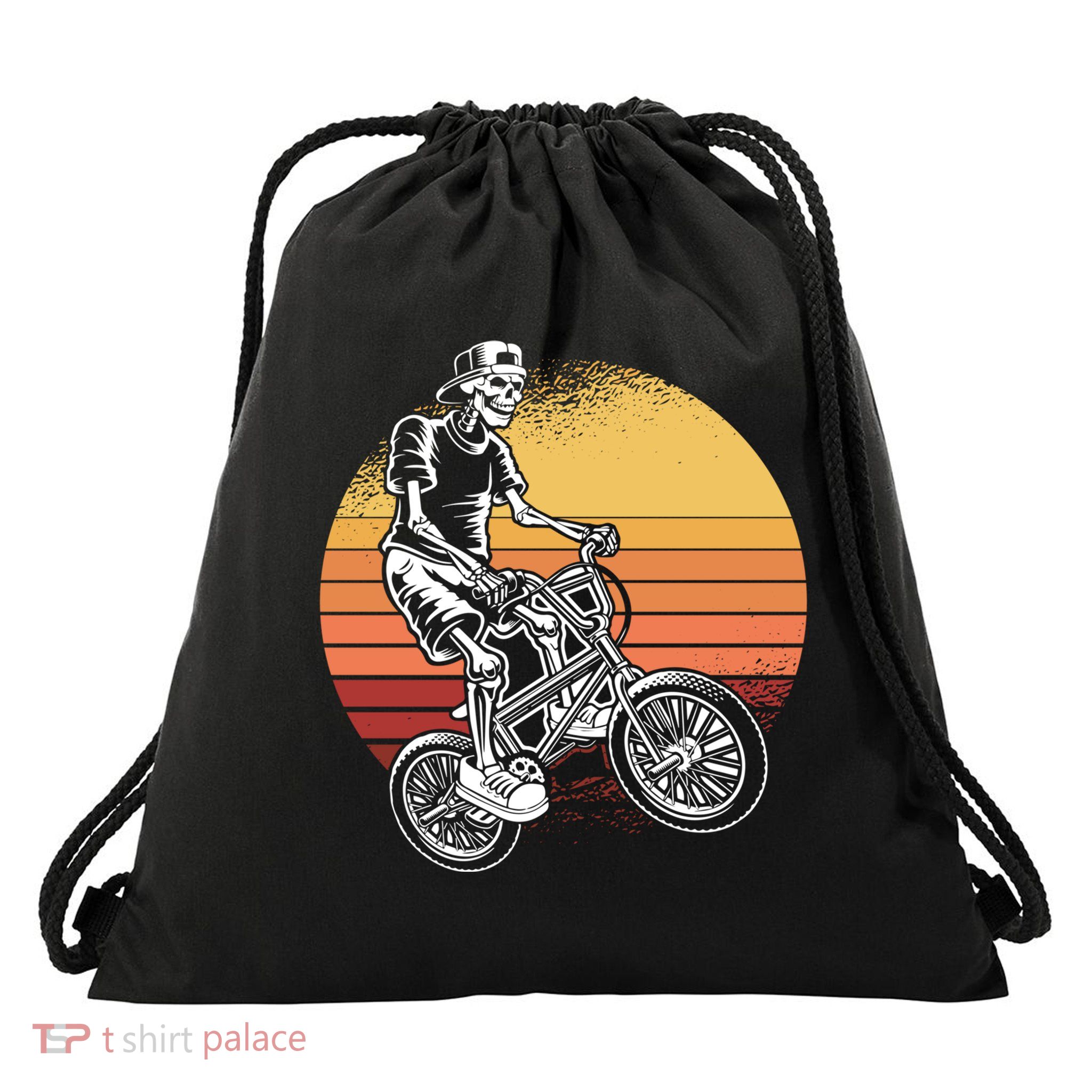 Skeleton Biking Lazy Halloween Costume Retro Bicycle Cute Gift Drawstring Bag