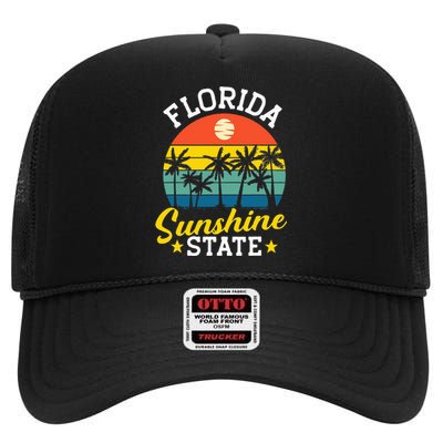 Summer Beach Lover Florida Sunshine State High Crown Mesh Back Trucker Hat