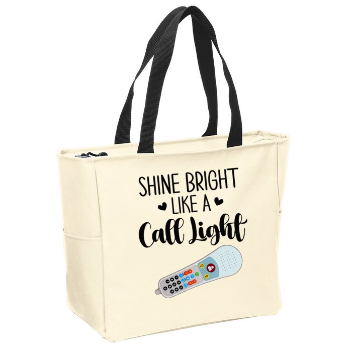 Shines Bright Like Call Light Funny Nurse Aide ER ICU Nurse Zip Tote Bag