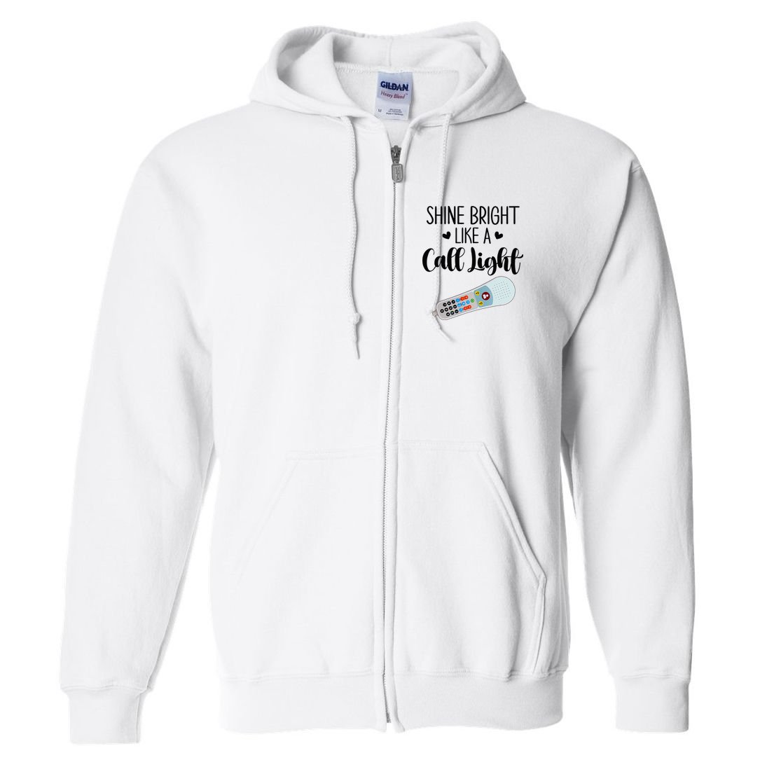 Shines Bright Like Call Light Funny Nurse Aide ER ICU Nurse Full Zip Hoodie