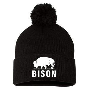 Simple Bison Logo Pom Pom 12in Knit Beanie