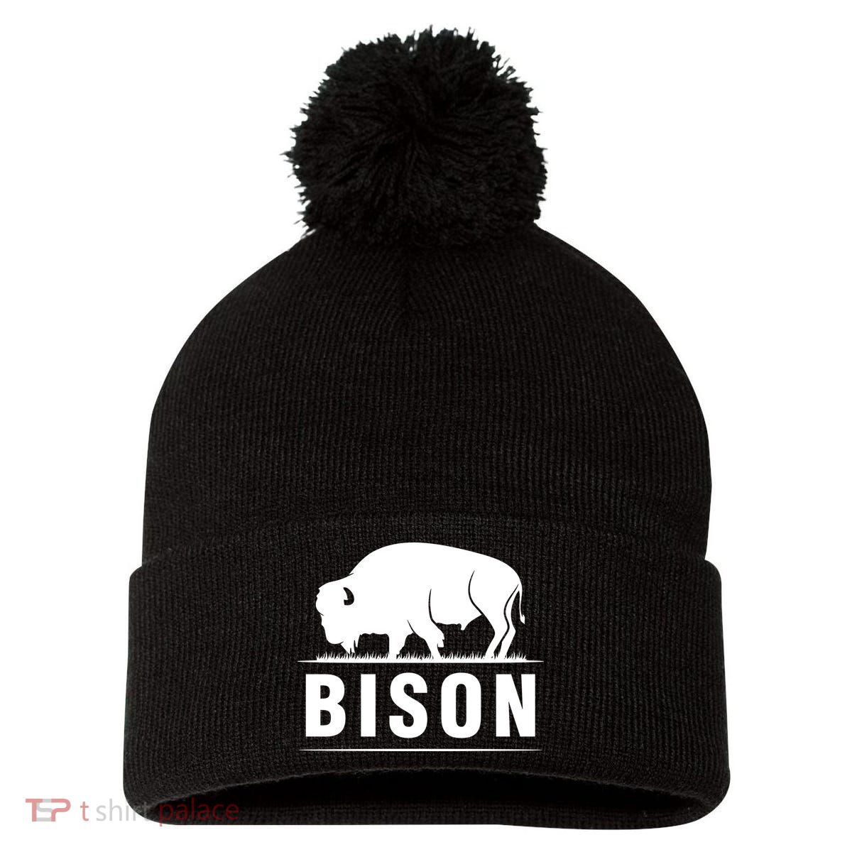 Simple Bison Logo Pom Pom 12in Knit Beanie