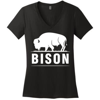 Simple Bison Logo Women's V-Neck T-Shirt