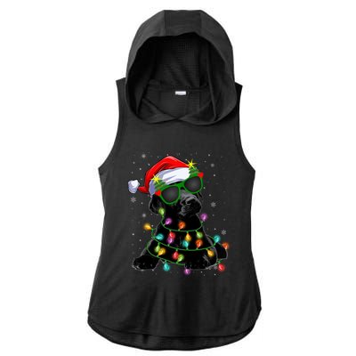 Santa Black Labrador Retriever Christmas Tree Light Dog Xmas Gift Ladies PosiCharge Tri-Blend Wicking Draft Hoodie Tank