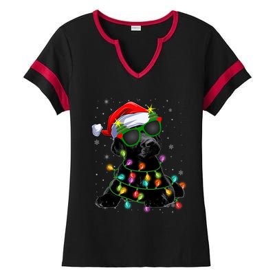 Santa Black Labrador Retriever Christmas Tree Light Dog Xmas Gift Ladies Halftime Notch Neck Tee