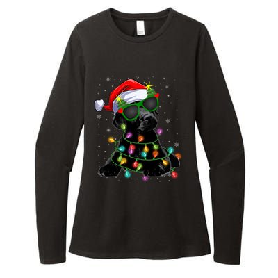 Santa Black Labrador Retriever Christmas Tree Light Dog Xmas Gift Womens CVC Long Sleeve Shirt