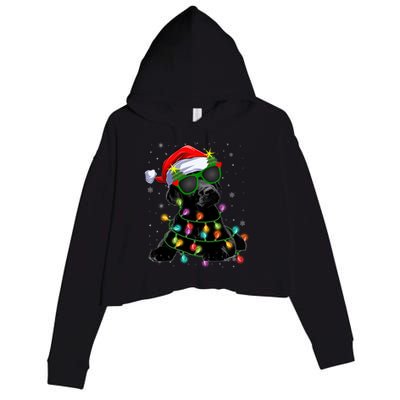 Santa Black Labrador Retriever Christmas Tree Light Dog Xmas Gift Crop Fleece Hoodie