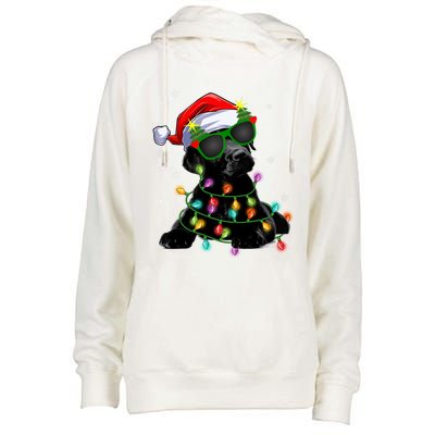 Santa Black Labrador Retriever Christmas Tree Light Dog Xmas Gift Womens Funnel Neck Pullover Hood