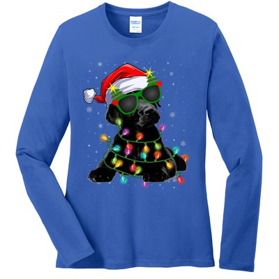 Santa Black Labrador Retriever Christmas Tree Light Dog Xmas Gift Ladies Long Sleeve Shirt