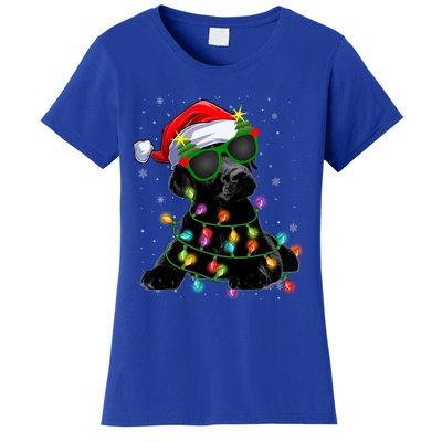 Santa Black Labrador Retriever Christmas Tree Light Dog Xmas Gift Women's T-Shirt