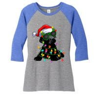 Santa Black Labrador Retriever Christmas Tree Light Dog Xmas Gift Women's Tri-Blend 3/4-Sleeve Raglan Shirt