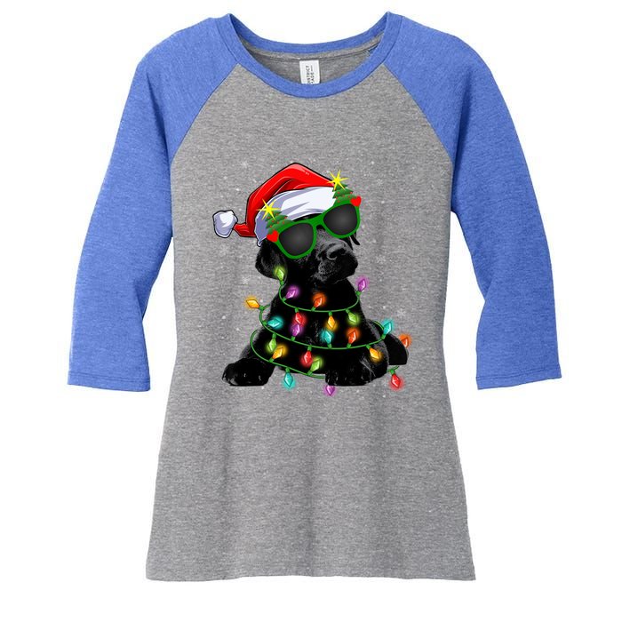 Santa Black Labrador Retriever Christmas Tree Light Dog Xmas Gift Women's Tri-Blend 3/4-Sleeve Raglan Shirt