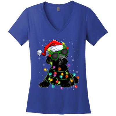 Santa Black Labrador Retriever Christmas Tree Light Dog Xmas Gift Women's V-Neck T-Shirt