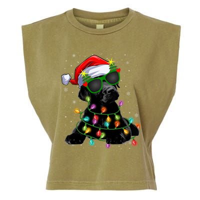 Santa Black Labrador Retriever Christmas Tree Light Dog Xmas Gift Garment-Dyed Women's Muscle Tee