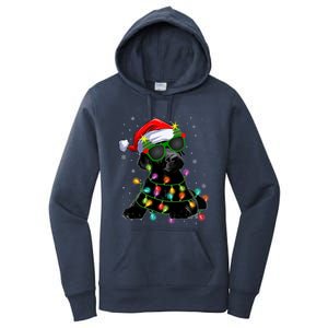 Santa Black Labrador Retriever Christmas Tree Light Dog Xmas Gift Women's Pullover Hoodie