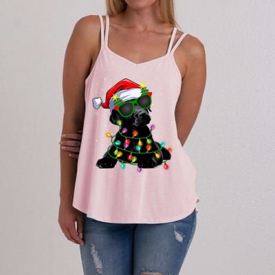 Santa Black Labrador Retriever Christmas Tree Light Dog Xmas Gift Women's Strappy Tank