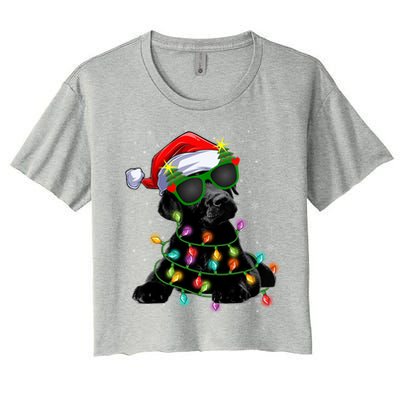 Santa Black Labrador Retriever Christmas Tree Light Dog Xmas Gift Women's Crop Top Tee