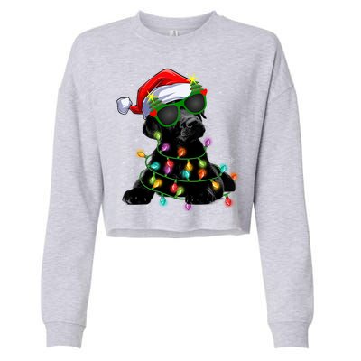 Santa Black Labrador Retriever Christmas Tree Light Dog Xmas Gift Cropped Pullover Crew