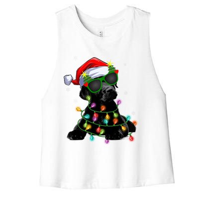 Santa Black Labrador Retriever Christmas Tree Light Dog Xmas Gift Women's Racerback Cropped Tank