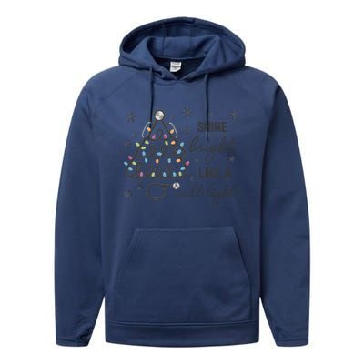 Shine Bright Like A Call Light Christmas Holiday Xmas Performance Fleece Hoodie